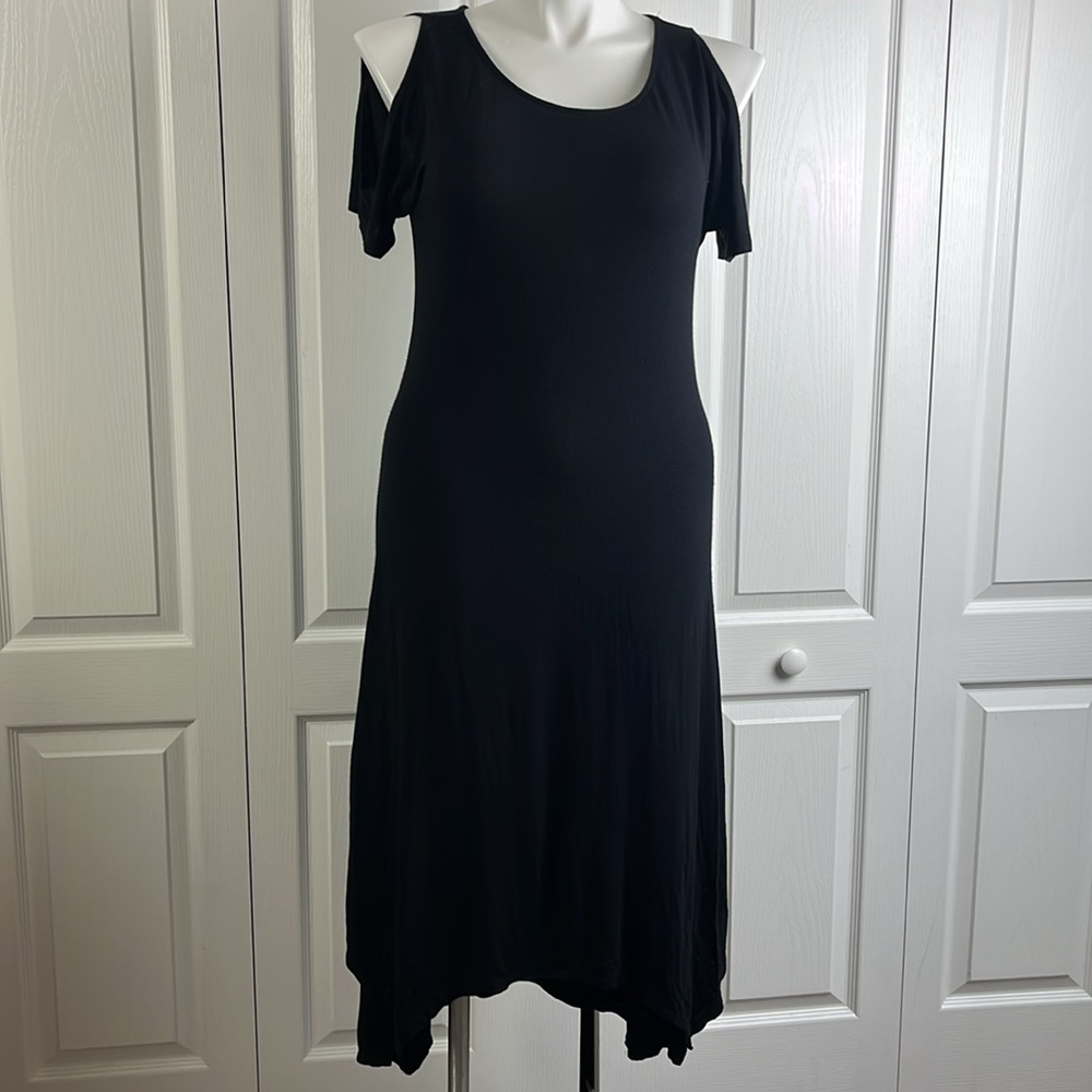 Medium Lightweight Black Cold Shoulder, High Low Dress
